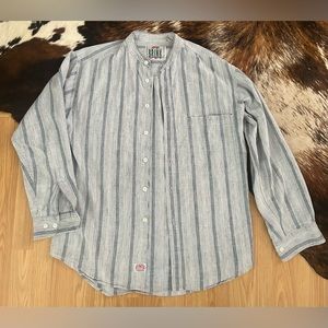 On The Brink Cutting Edge Men’s Collarless linen & cotton blend button up shirt